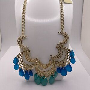 Stony Multi-color Gold Necklace, Blue and Teal